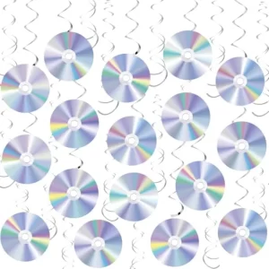60 pcs 90s Party Decorations Retro 90s Theme Party Hanging Swirls CD Disco Cutout Wall Decor Sign with Hanging Swirls Ceiling f