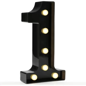 Battery-operated decorative LED light-up number letters in black plastic for 1st 10th 21st birthday party and wedding events pe
