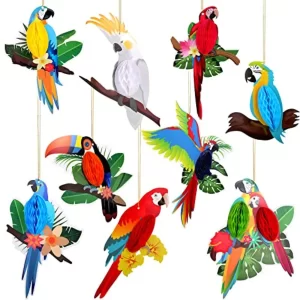 Spakon 9 Pieces Tropical Birds Honeycomb Paper Cutouts for Rio Luau Party Decorations Rainforest Themed Hanging Paper Birds Haw
