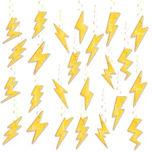 24 Pieces Lightning Hanging Swirls Flash Weather Streamers Gold Lightning Hanging Decorations Ceiling Swirls for Yellow Lightni