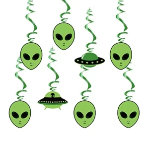 Green Alien Theme Hanging Swirl Decorations with Cutouts for UFO-Themed Birthday Party Baby Shower First Birthday Celebration S