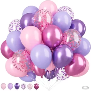 Pink and Purple Balloons 50PCS 12 Inch Confetti Balloons with Metallic Finish and Ribbon for Birthday Baby Shower Wedding and P