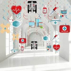 30 Pieces Nurse Party Decoration for Medical RN Themed Party Red and Blue Foil Ceiling Hanging Swirl Streamers Perfect for Nurs