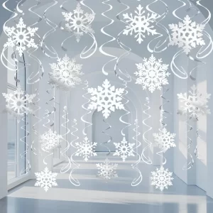 32 Pcs Snowflake Hanging Swirls Party Decoration - White Silver Snowflake Ornaments Garland for Christmas Winter Wonderland Cei