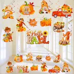 Fall Party Decorations Hanging Swirls 22pcs Hello Fall Hanging Decorations Autumn Pumpkin Harvest Party Supplies for Office Hom