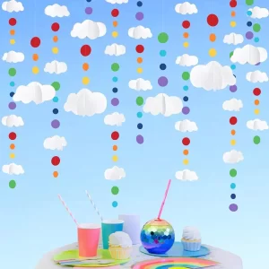 3D Cloud Decorations Rainbow Circle Dots Clouds Hanging Colorful Garland Streamer Cutout for Birthday Baby Shower Wedding Carni