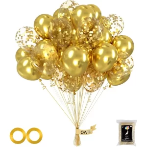 100pcs Glitter Metallic Gold Confetti 12 Inch Gold Latex Balloons for Birthday Baby Shower Wedding Party Supplies Arch Garland