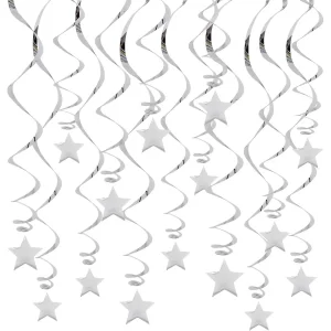 BEISHIDA Silver Star Hanging Swirl Decorations for Graduation Wedding Baby Shower Events Elegant Metallic Party Supplies with 1