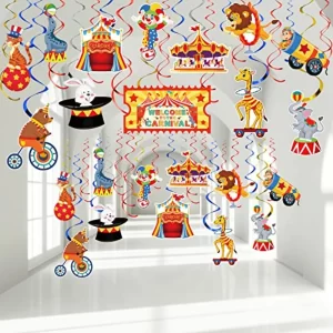 Zonon 30 Pcs Carnival Hanging Swirl Decorations Colorful Circus Animal Party Supplies Carnival Baby Shower Decor Double Sided C