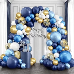 Navy Blue and Gold Balloon Arch Kit for Graduation and Birthday Party Decorations Metallic Dark Light Blue Gold Confetti Balloo