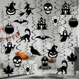 36PCS Halloween Decorations Hanging Swirls - No DIY Required - Spooky Black Ghost Pumpkin Witch Bat Ceiling Streamers for Indoo