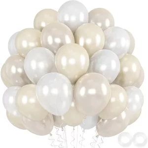 52 PCS 12 Inch Pearl White Double-Stuffed Balloons with White Pearl Sand and Ivory Tone for Elegant Birthday Baby Shower Weddin