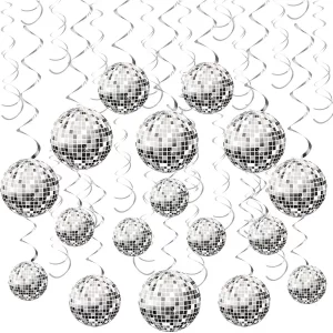 60Pieces 70s Retro Disco Party Decorations with Hanging Swirls and Disco Ball Streamers for Themed Birthday Parties Hippie Styl