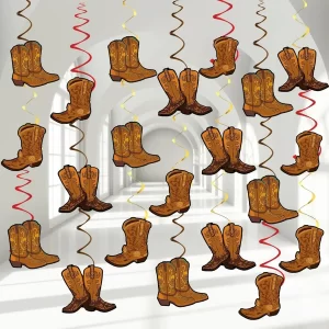60 PCS West Cowboy Themed Party Hanging Swirls Wild Western Hanging Decorations with Cowboy Boot Banner for Baby Shower Birthda